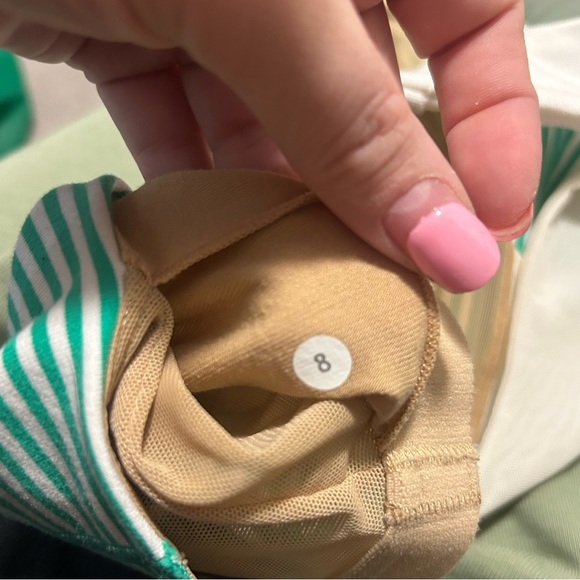 Lululemon size 8, green and white striped scoop neck racer back tank. Wide strap - Picture 8 of 8